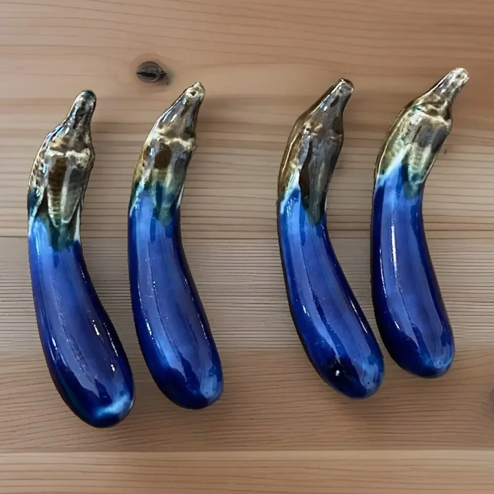VTG Traditional Japanese Eggplant ceramic chopstick rests Glazed NOS Japan Lot 4